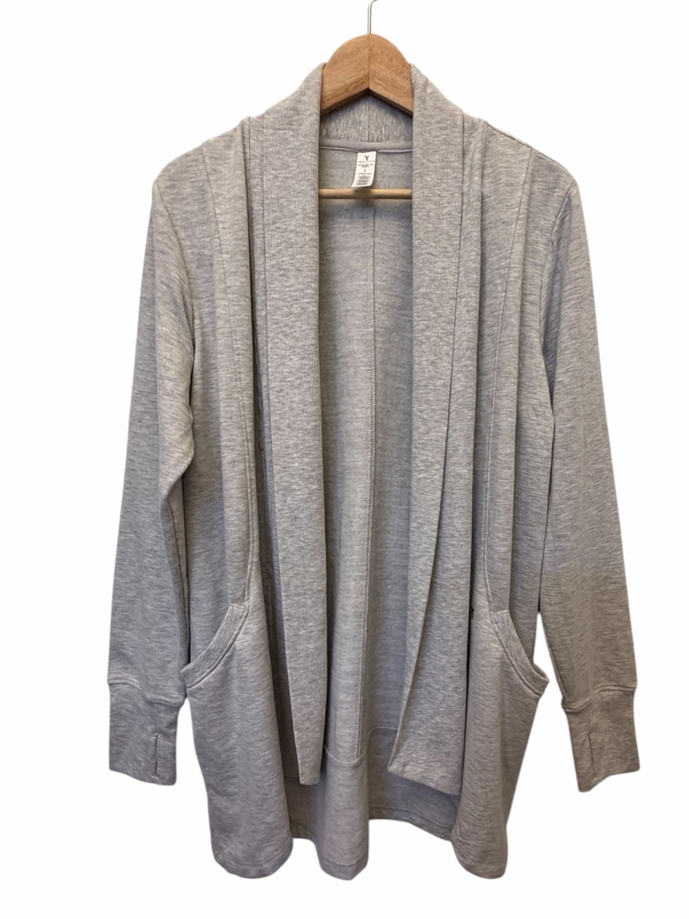 Yogalicious Women Gray Knit Long Slv Open Front Shawl Cardigan Sz L Soft Relaxed
